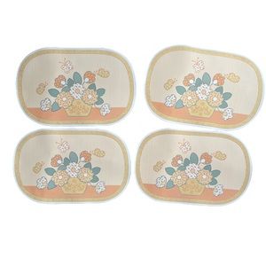 Reed Vintage 80s Apricot Floral Thick Foam Back Oval Cottage Placemats 18 x 11.5